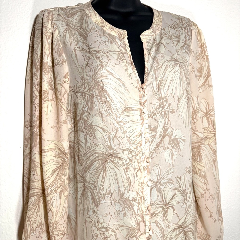Cynthia Rowley S Botanical Print Button Front Sheer Blouse Womens